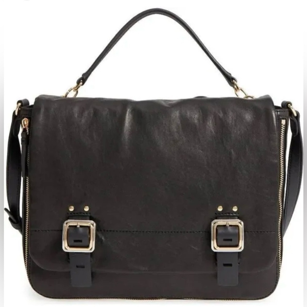 Vince Camuto Delos Genuine Black Leather Flap Messenger Crossbody Bag